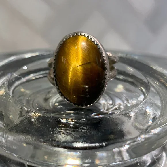 Vintage Sterling Tiger's Eye Southwest/Primitive Size 7 - Picture 12 of 15